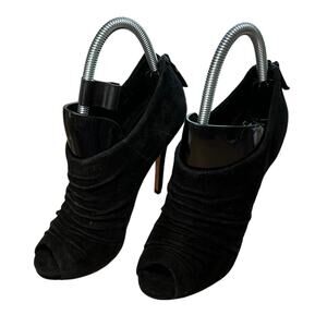 Saks Fifth Ave Leather Suede Back Zip Alexandra Stiletto Peep Toe Bootie 7 1/2